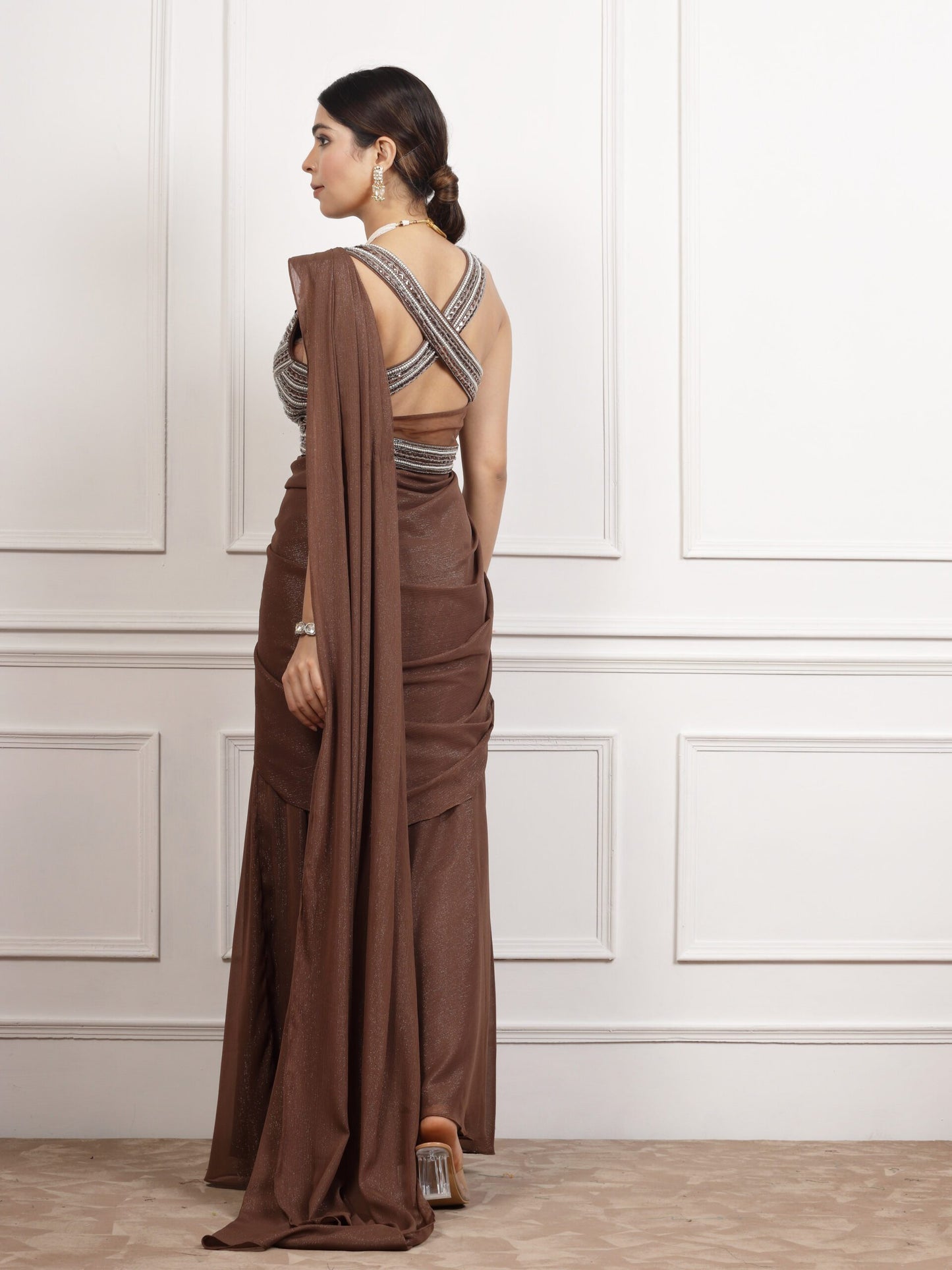 Mahir Brown Drape Saree