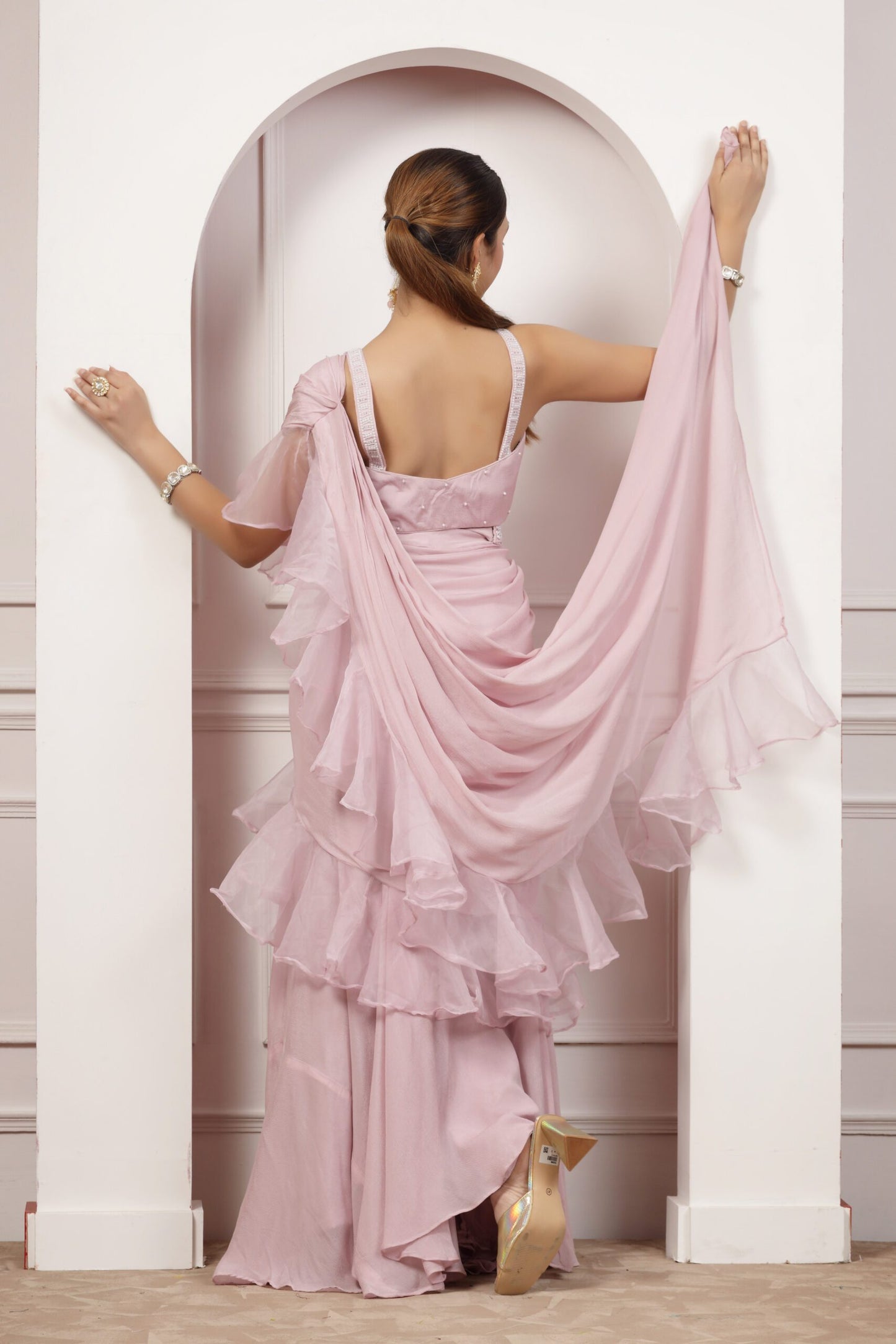 Amina Pink Drape Saree